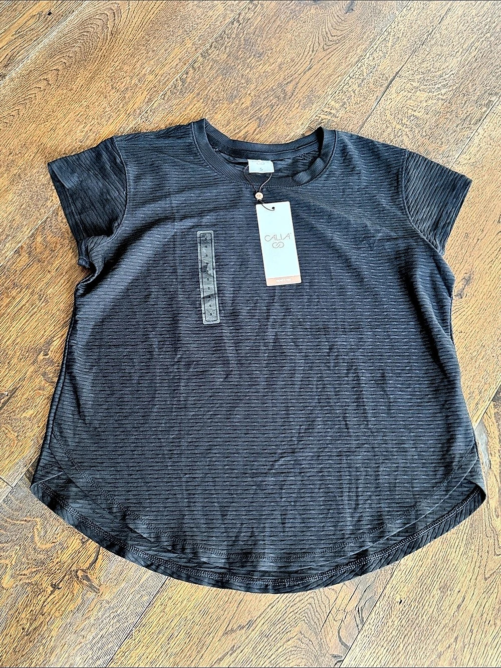 CALIA Renew Tee Textured Short Sleeve Tee in Black Size Small NWT